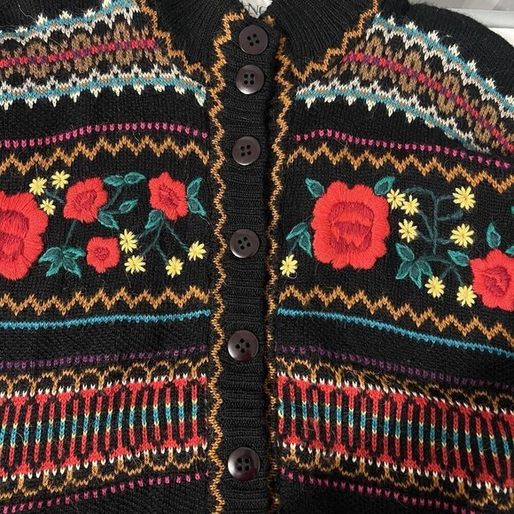 Manos Alpaca Men Cardigan Sweater Size S Floral Embroidered Button Down Front - Picture 6 of 11